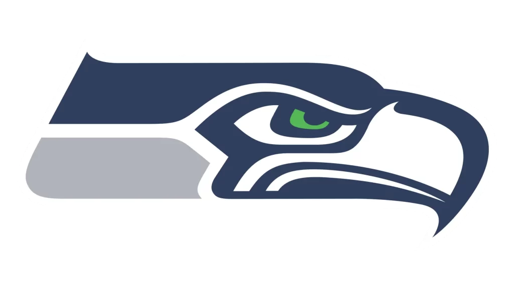 Seattle Seahawks logo featuring a stylized osprey head in blue, green, and white, designed with formline artwork to reflect the culture and landscape of the Pacific Northwest.