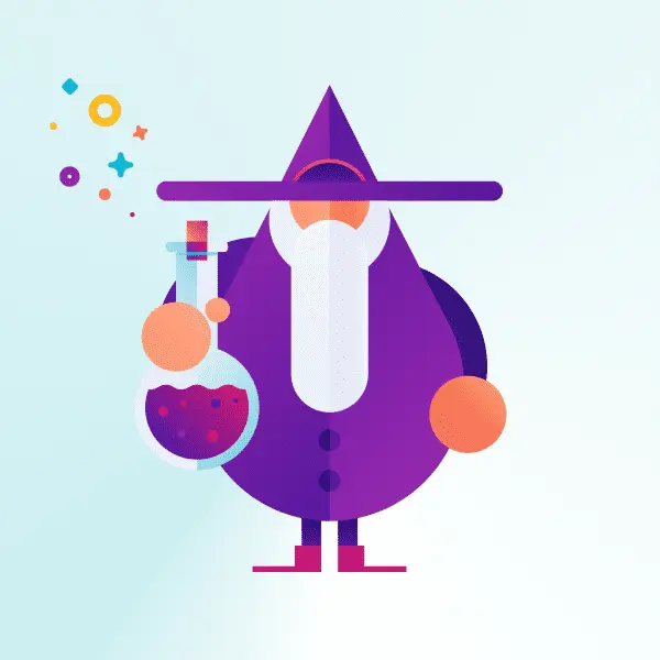 Thumbnail of Logo mascot design for The Big Elixir featuring a purple, stylized, wizard with a white beard holding a potion