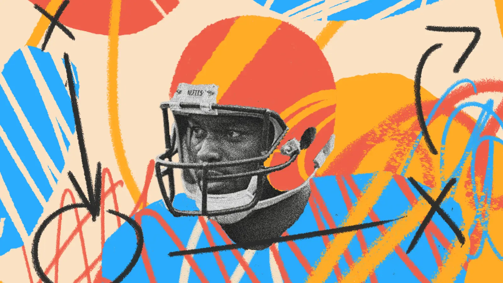 A colorful mix-media digital illustration of an american football player